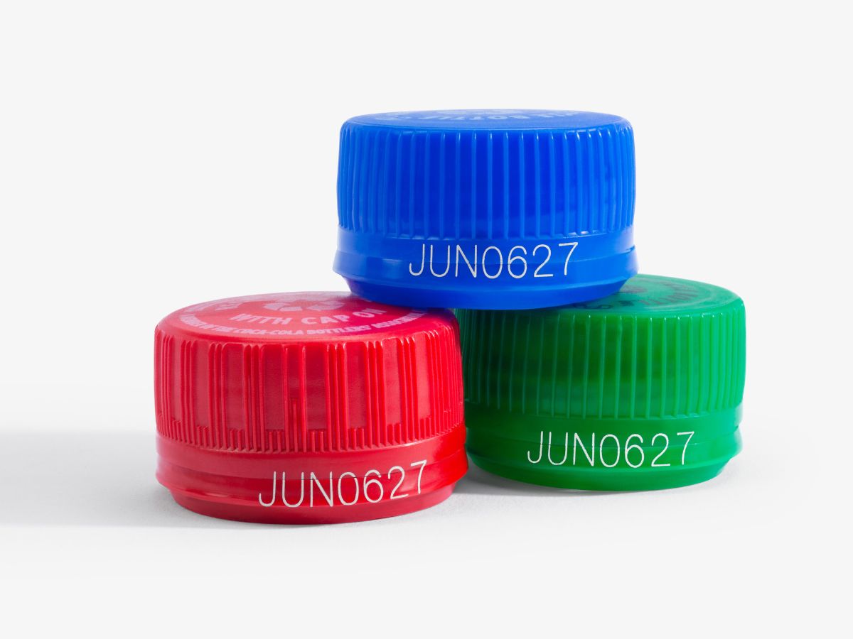 UV laser logo and brand mark on the caps of PET water bottles